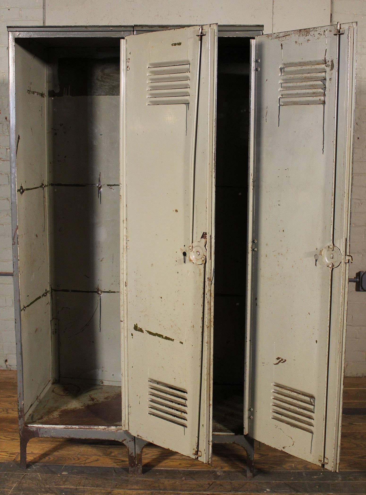 20th Century Vintage Pair of Lockers Distressed Set Oversized Steel Metal Storage Gym Sport