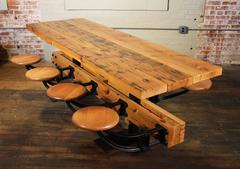 Dining Table with Chairs, Reclaimed Wood and Cast Iron Eight-Seat Indoor Picnic