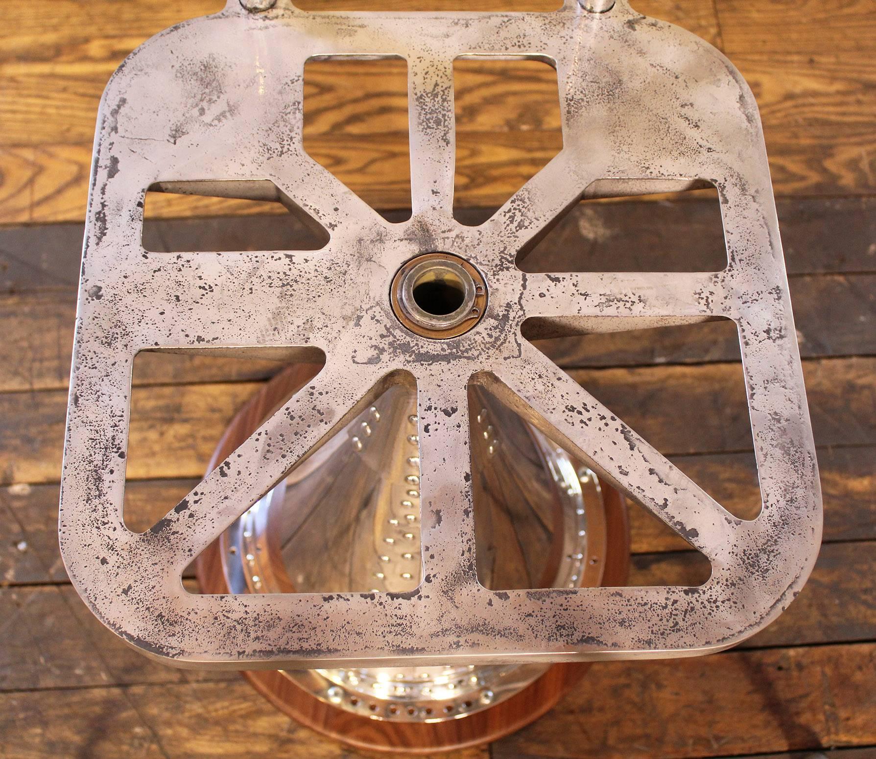 Bomber Taburete Asiento Silla Vintage Aluminio Pulido Avión Giratorio 1