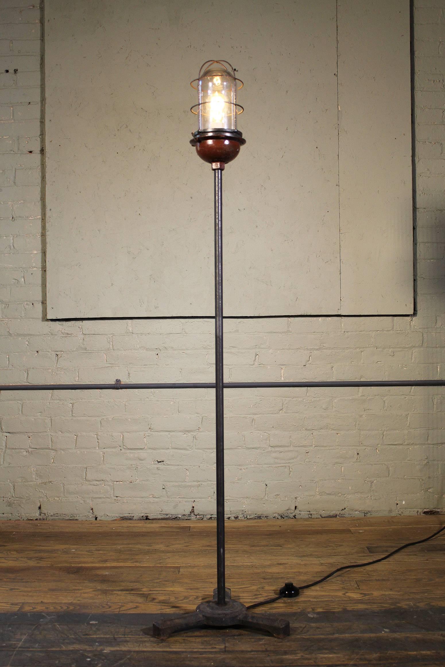 American Ghost Light, Theater Stage Floor Lamp, Glass, Iron and Steel, Vintage Industrial