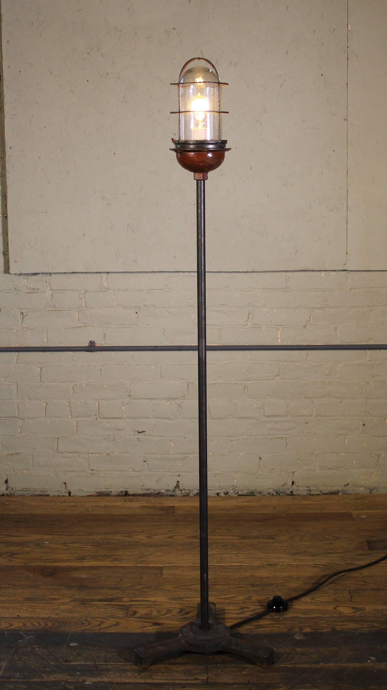 Cast Ghost Light, Theater Stage Floor Lamp, Glass, Iron and Steel, Vintage Industrial
