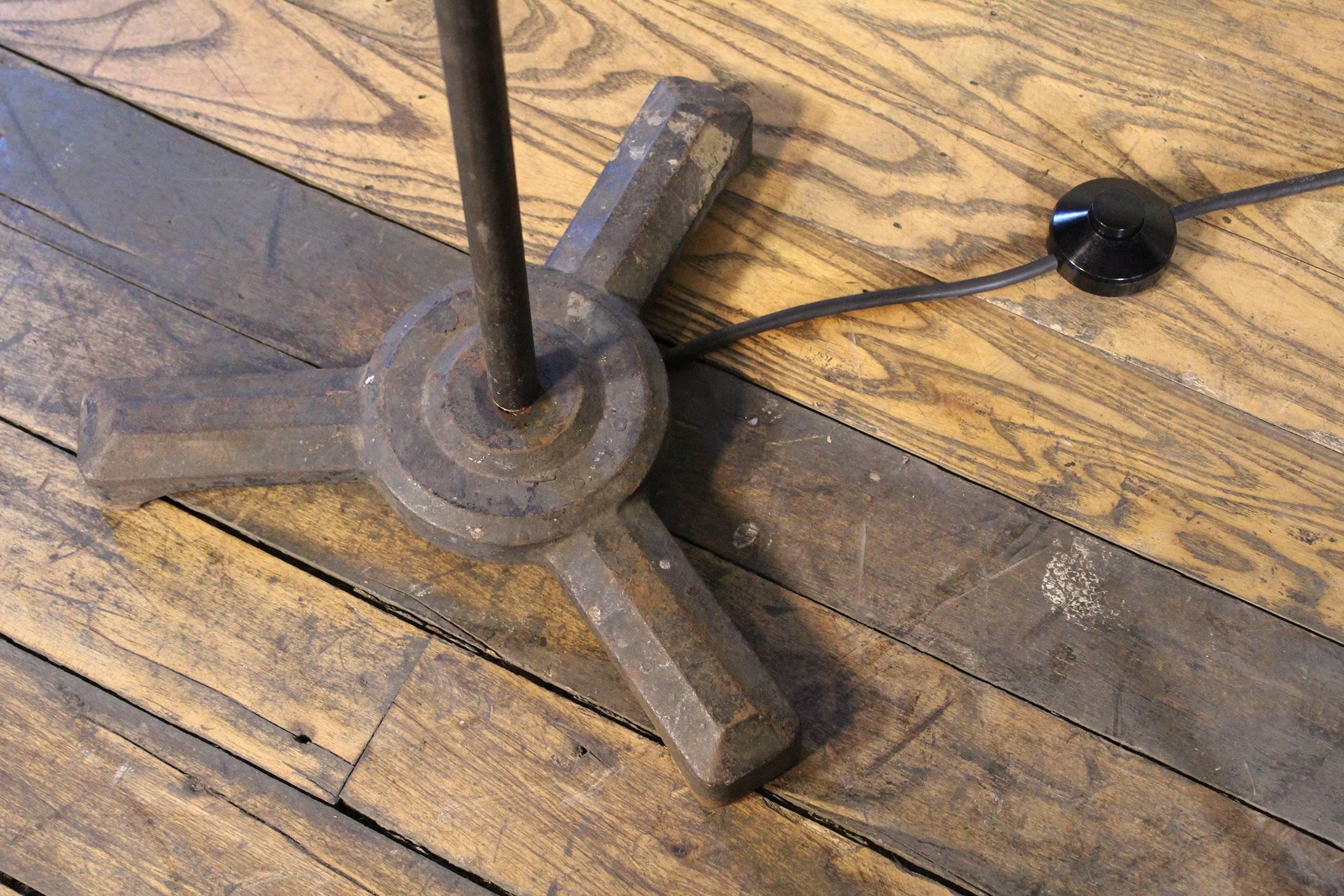 Ghost Light, Theater Stage Floor Lamp, Glass, Iron and Steel, Vintage Industrial In Distressed Condition In Oakville, CT