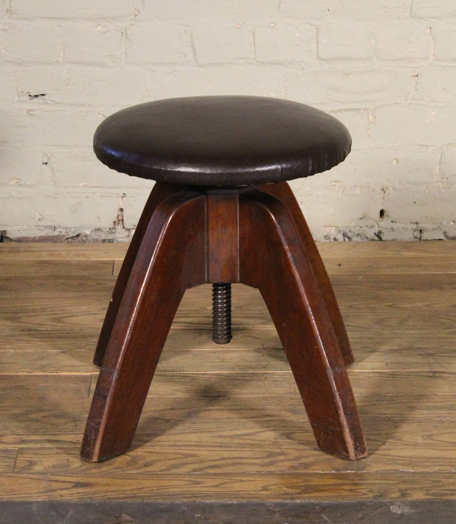 American Stool, Mid-Century Modern Medical Wood and Steel Backless Adjustable