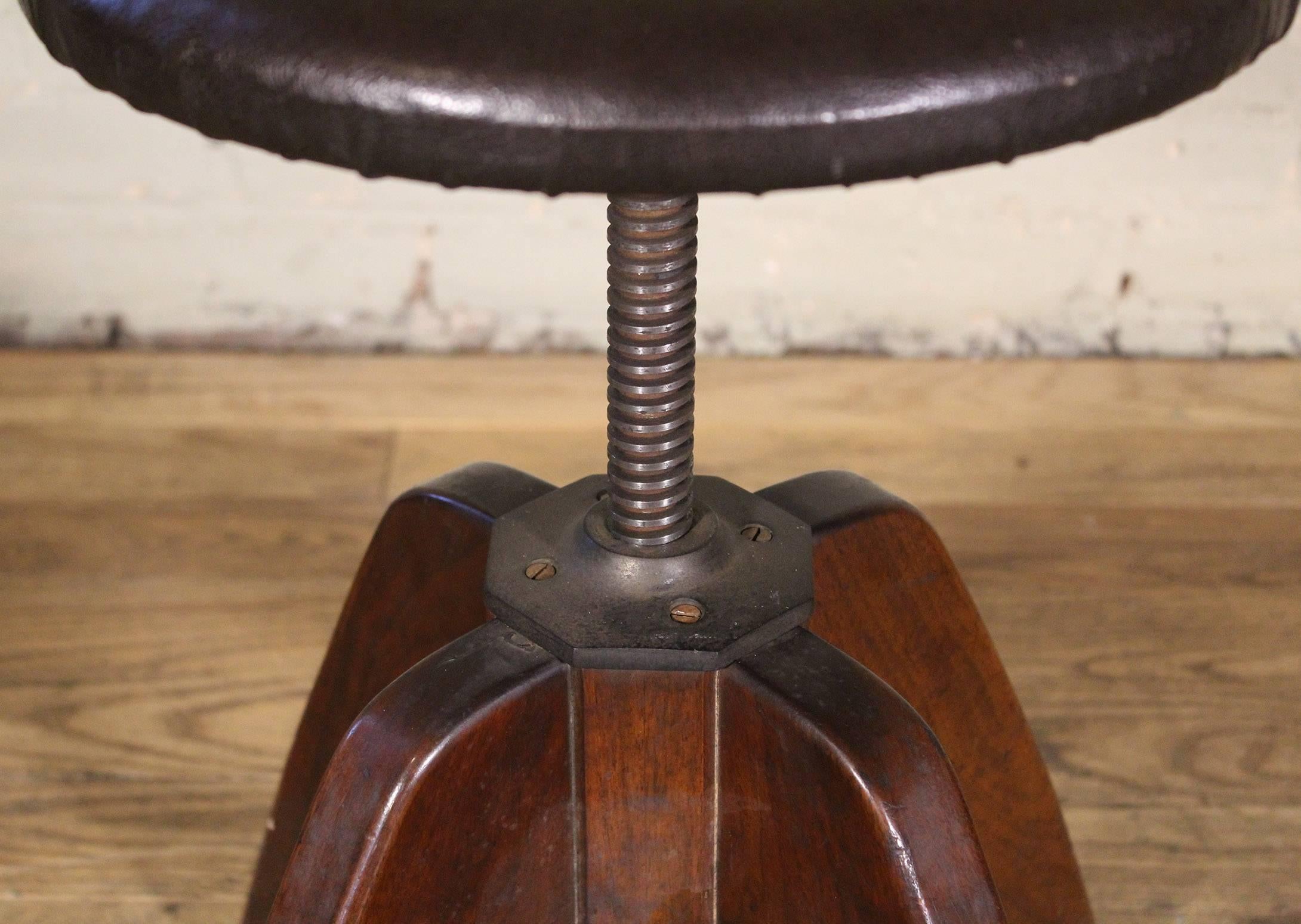 Stool, Mid-Century Modern Medical Wood and Steel Backless Adjustable In Good Condition In Oakville, CT