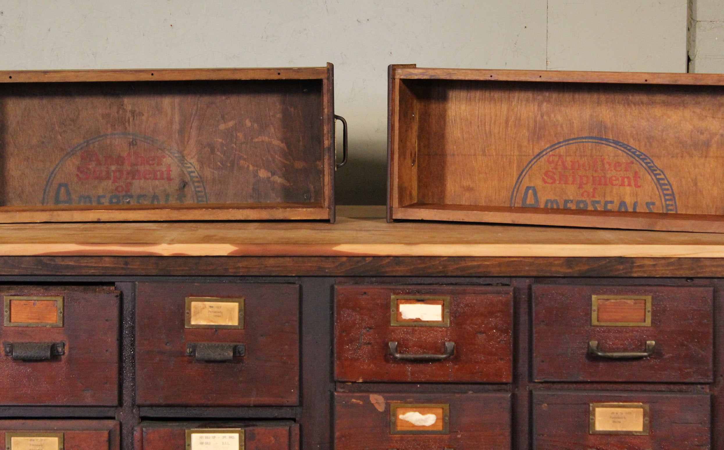 Vintage Wooden Store Counter Multi Drawer Apothecary Storage