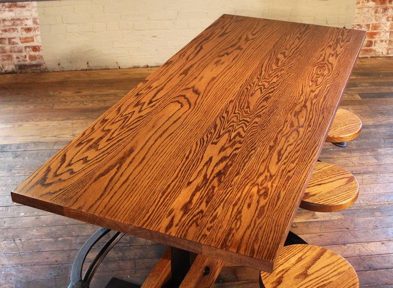 Oak Cafe Style Dining Table with Attached Swing Out Seats ...