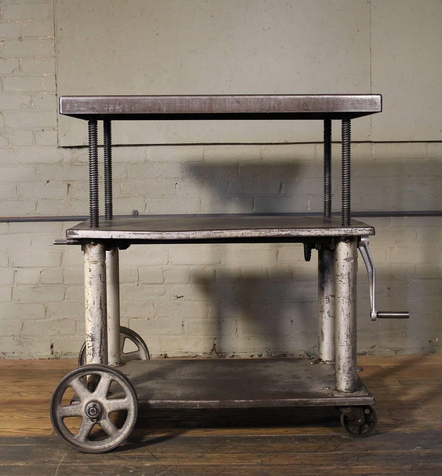 American Rolling Table, Lift Cart, Vintage Industrial Adjustable Steel Metal