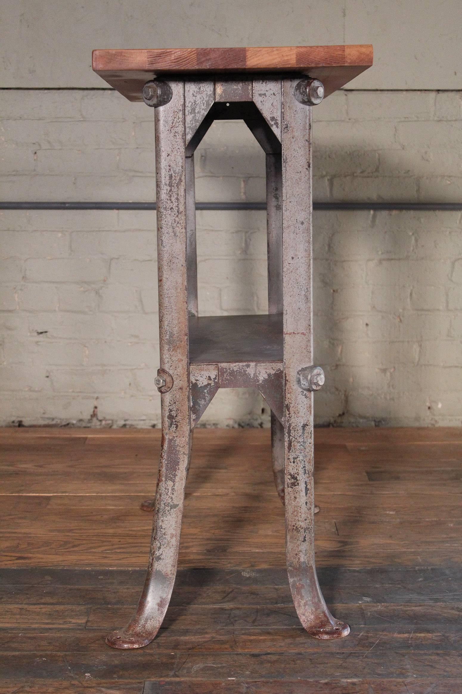 Side Table, Vintage Industrial Two-Tier Wood and Metal, Shelf Distressed Stand 1