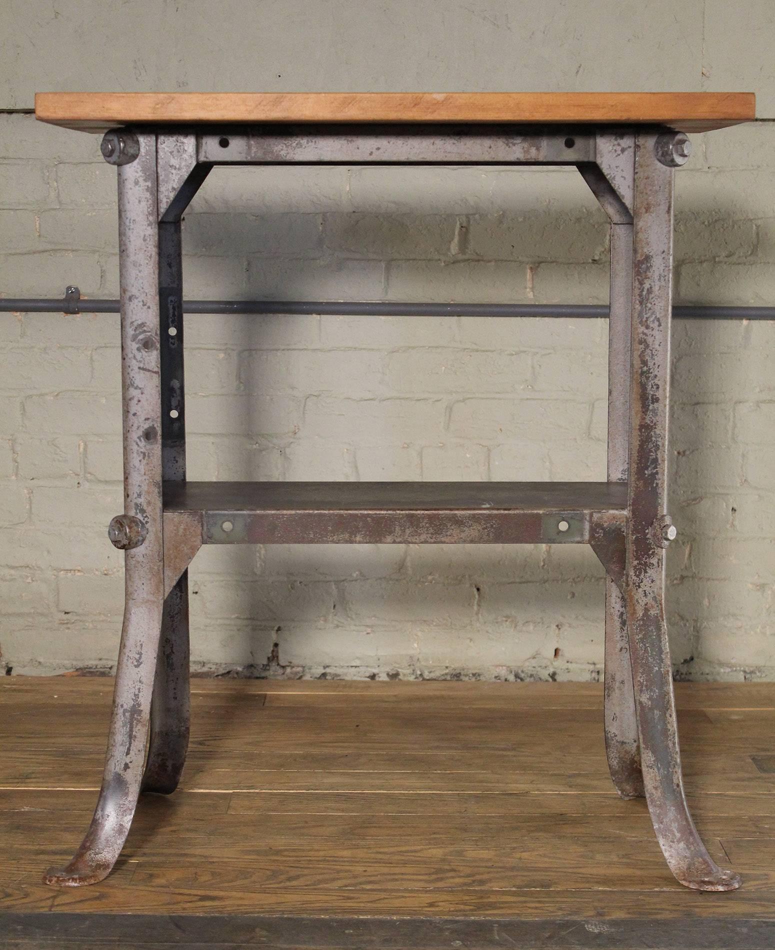 Side Table, Vintage Industrial Two-Tier Wood and Metal, Shelf Distressed Stand 2