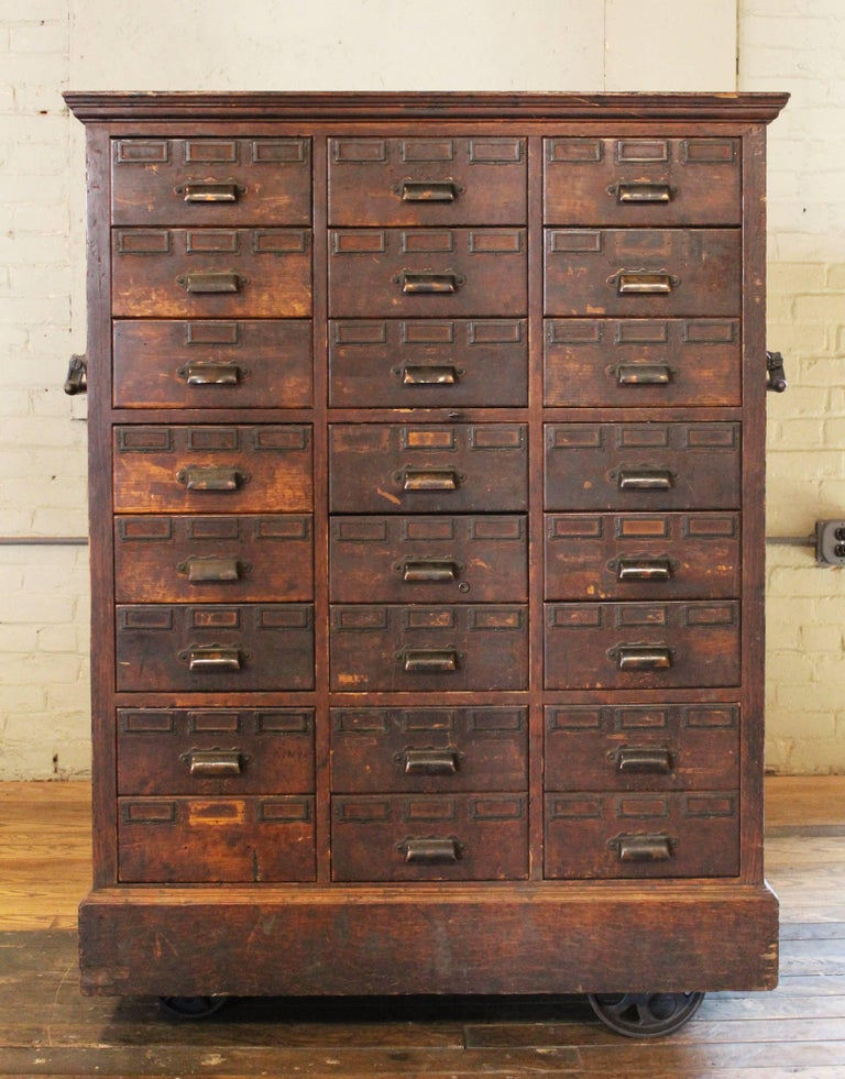 Rolling Apothecary Wood Storage Cabinet, Vintage ...