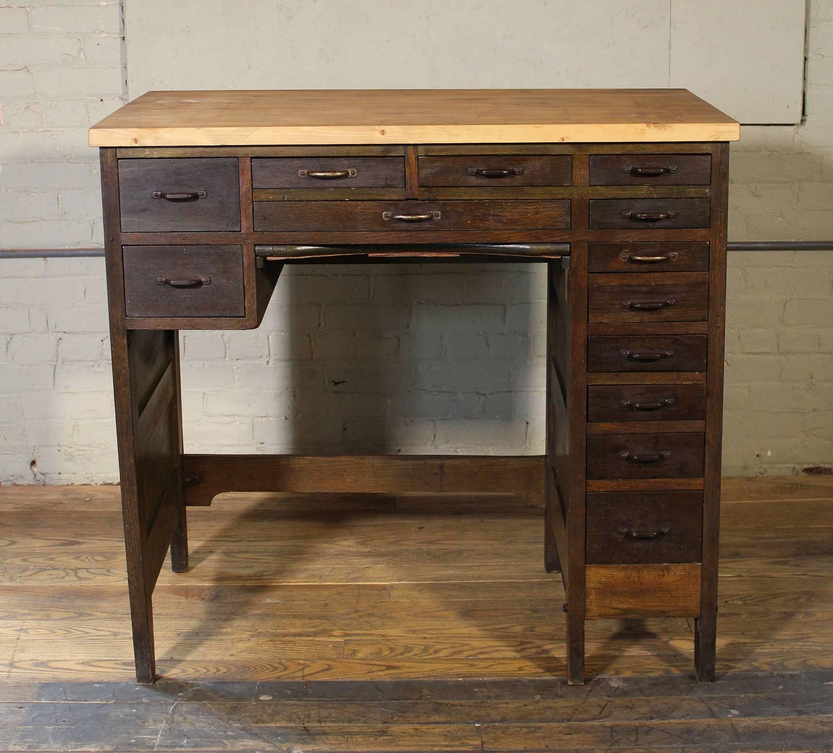 Vintage jewelers workbench, desk, cabinet storage. From the Rhode Island School of Design. Overall dimensions - 41 1/8
