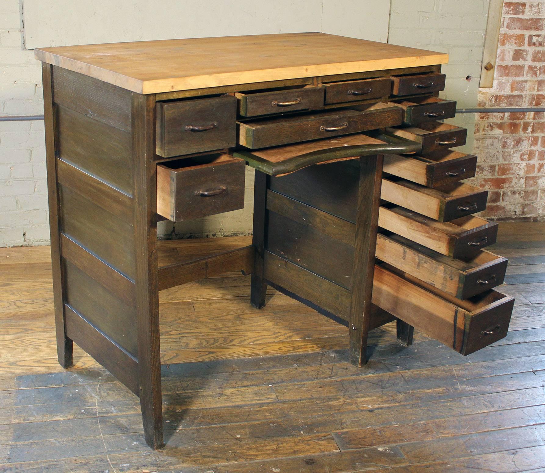 Jewelers Workbench, Desk, Wooden Vintage Industrial Storage at