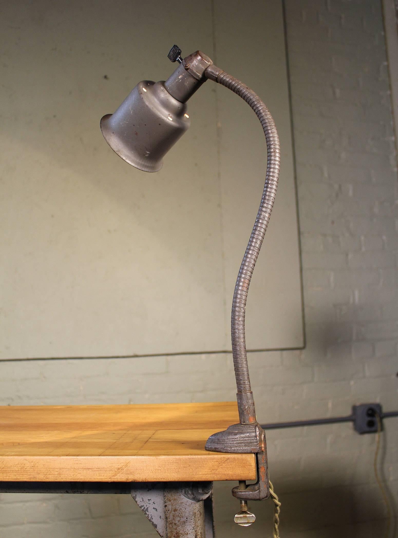 Clamp on Gooseneck Adjustable Light, Lamp Art Deco Distressed Metal 2