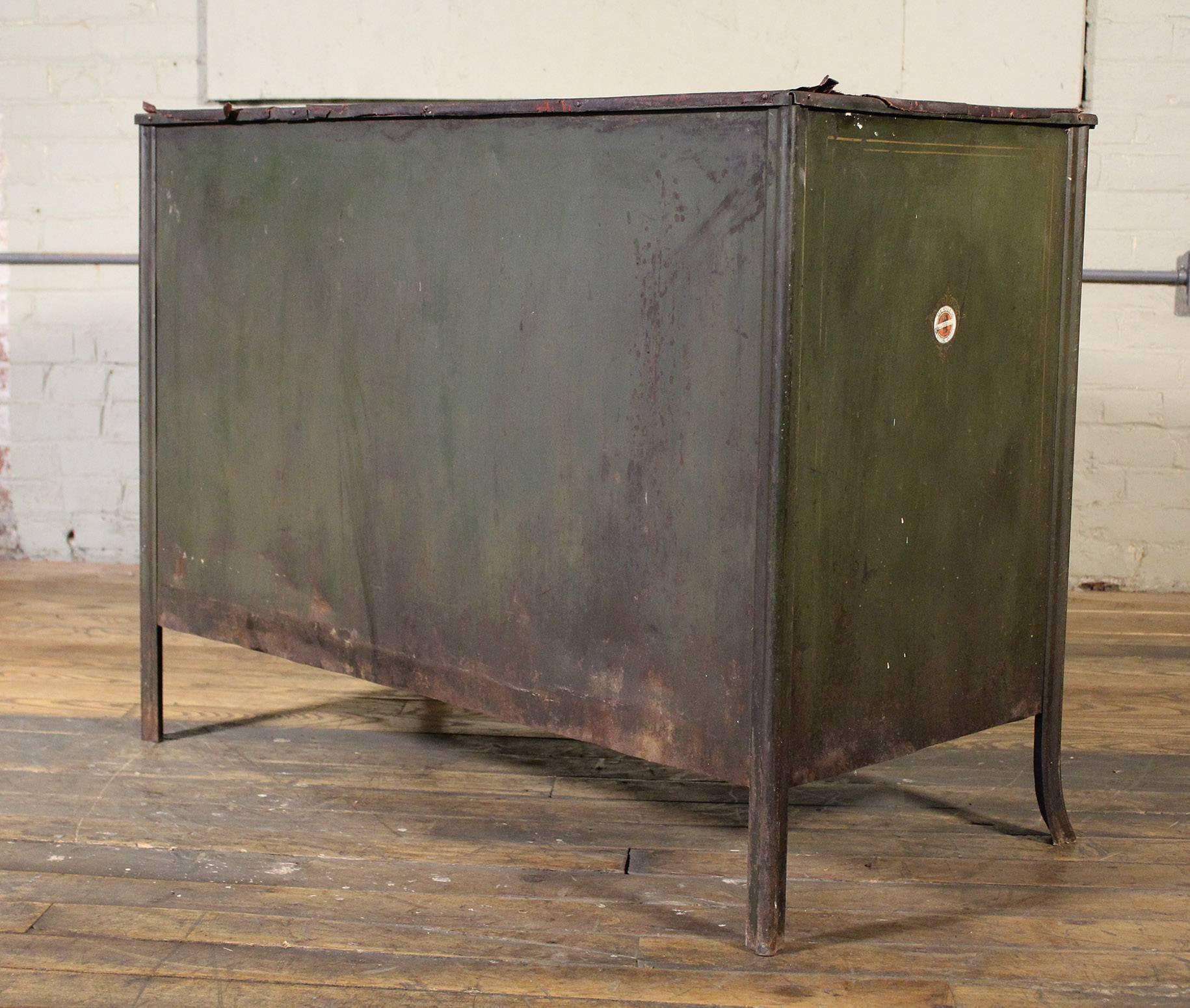 Metal Lateral File Storage Cabinet Vintage Industrial Table Worn Leather Top 2