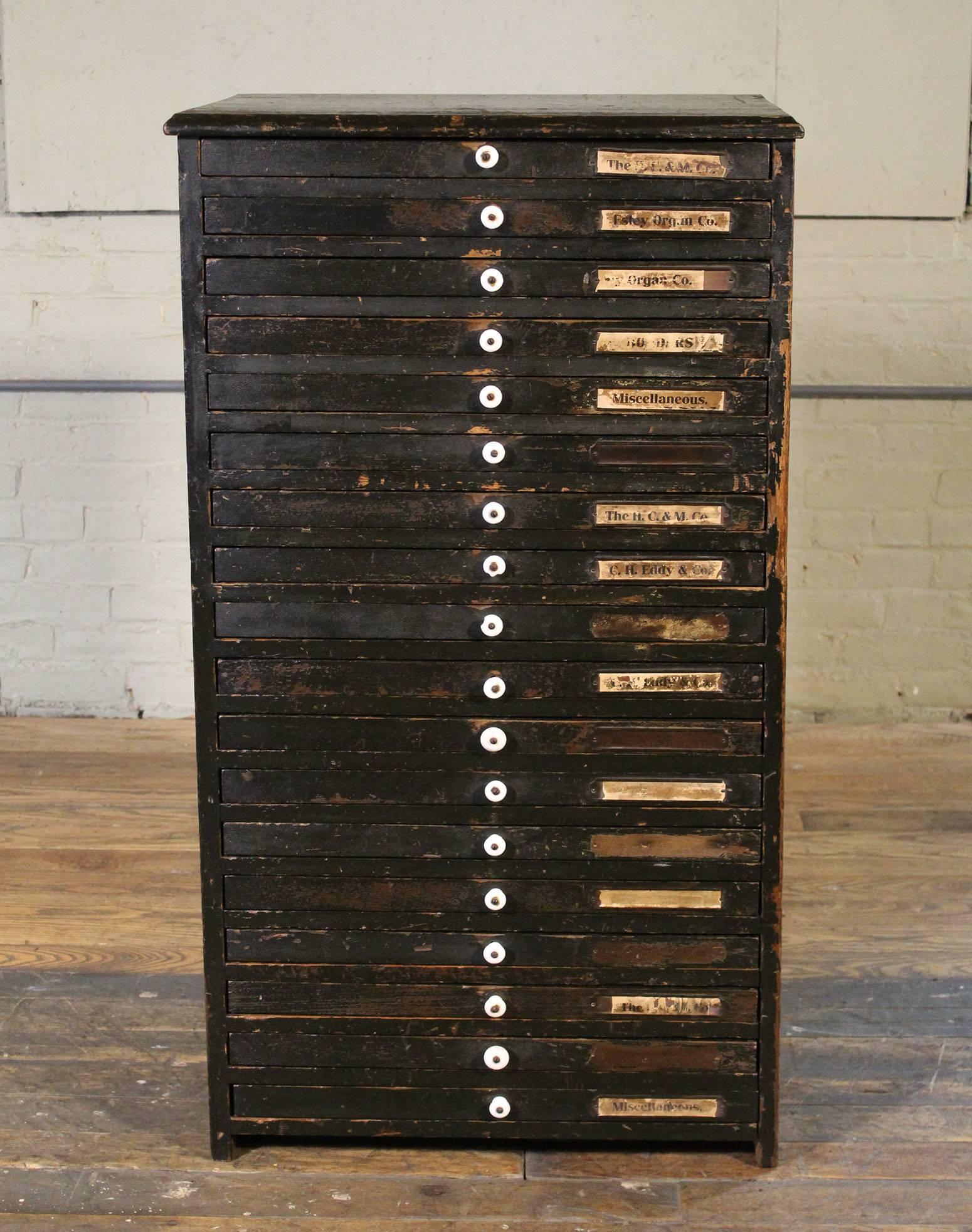 Wooden Flat File Storage Cabinet Vintage Industrial Multi-Drawer Distressed 1