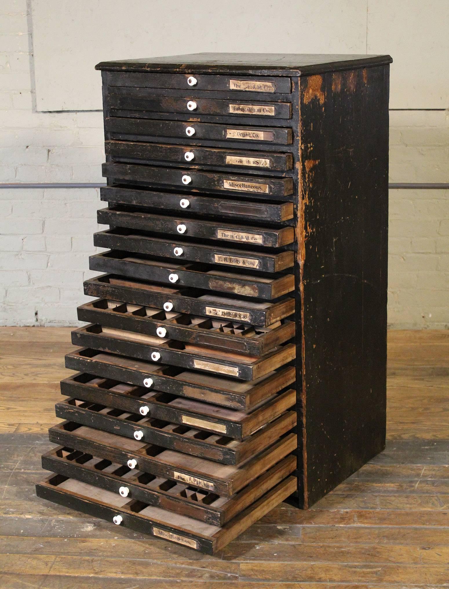 American Wooden Flat File Storage Cabinet Vintage Industrial Multi-Drawer Distressed