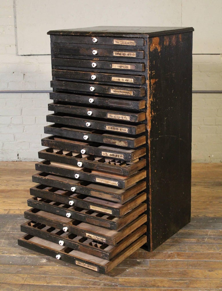 Wooden Flat File Storage Cabinet Vintage Industrial Multi-Drawer ...
