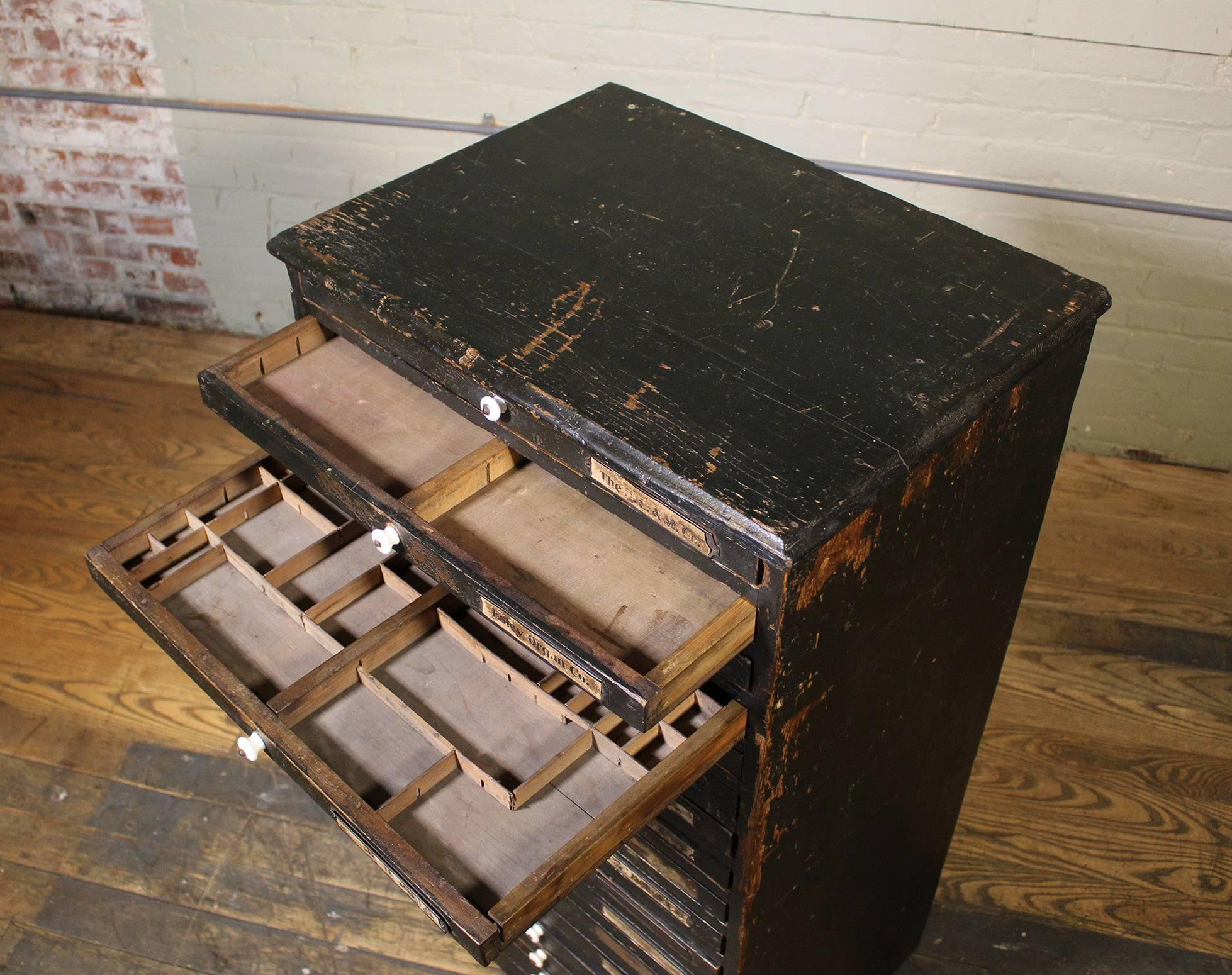 20th Century Wooden Flat File Storage Cabinet Vintage Industrial Multi-Drawer Distressed
