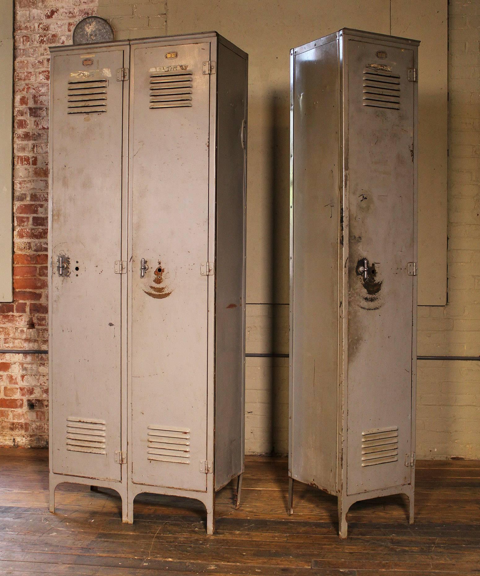Storage Lockers Vintage Industrial Set of Three Metal Steel Gym School 2