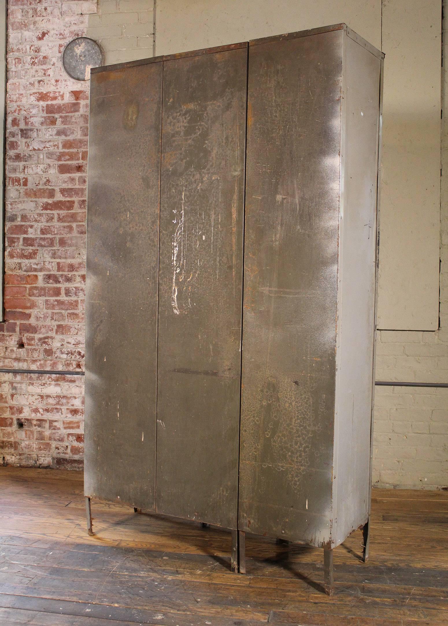20th Century Storage Lockers Vintage Industrial Set of Three Metal Steel Gym School