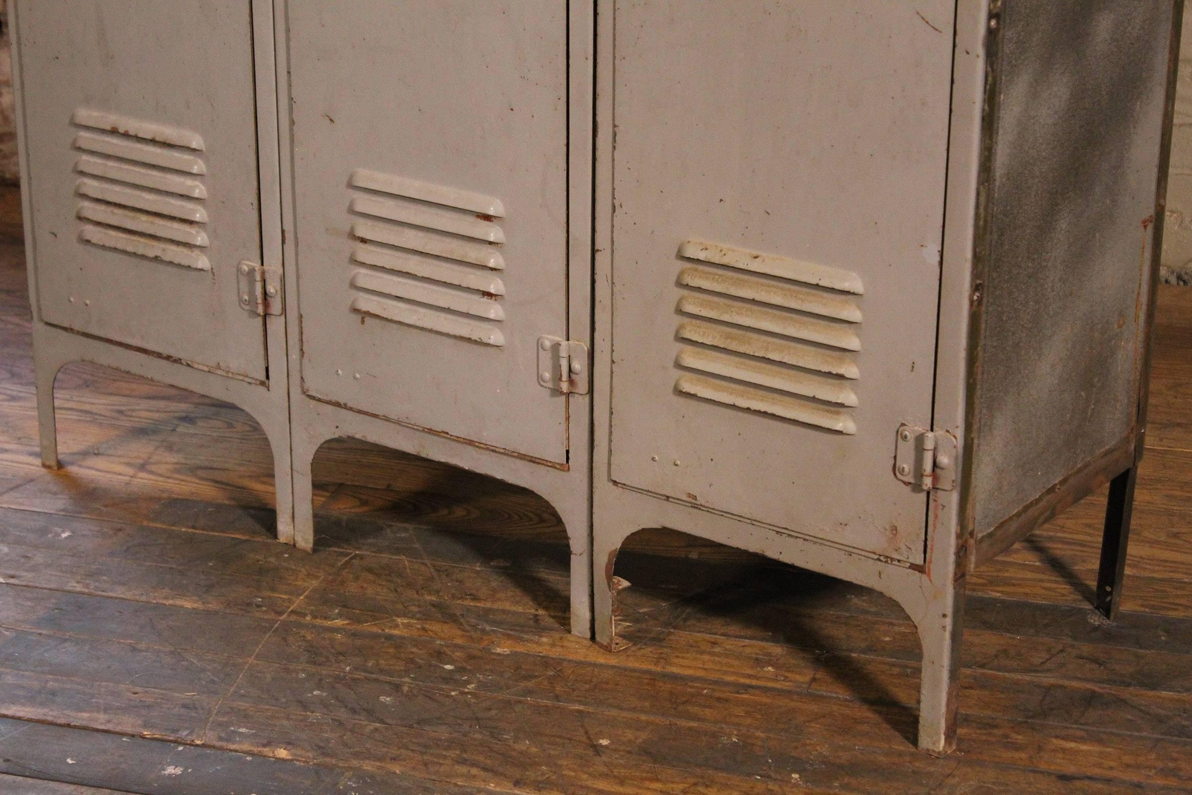 Storage Lockers Vintage Industrial Set of Three Metal Steel Gym School 1