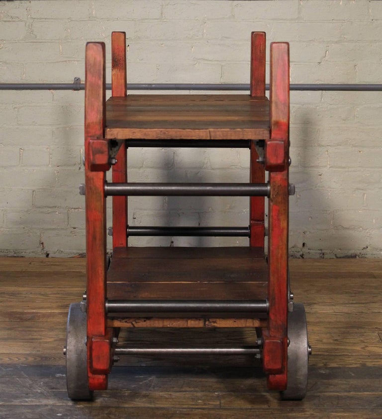 Bar Cart Rolling Wood And Metal Industrial Two Tier Side Table On Wheels For Sale At 1stdibs Side tables also make the best night stands , complete with an industrial lamp for late night reading. bar cart rolling wood and metal industrial two tier side table on wheels