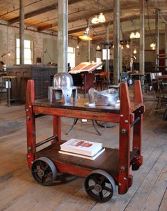 Bar Cart Rolling Wood and Metal Industrial Two-Tier Side Table on Wheels
