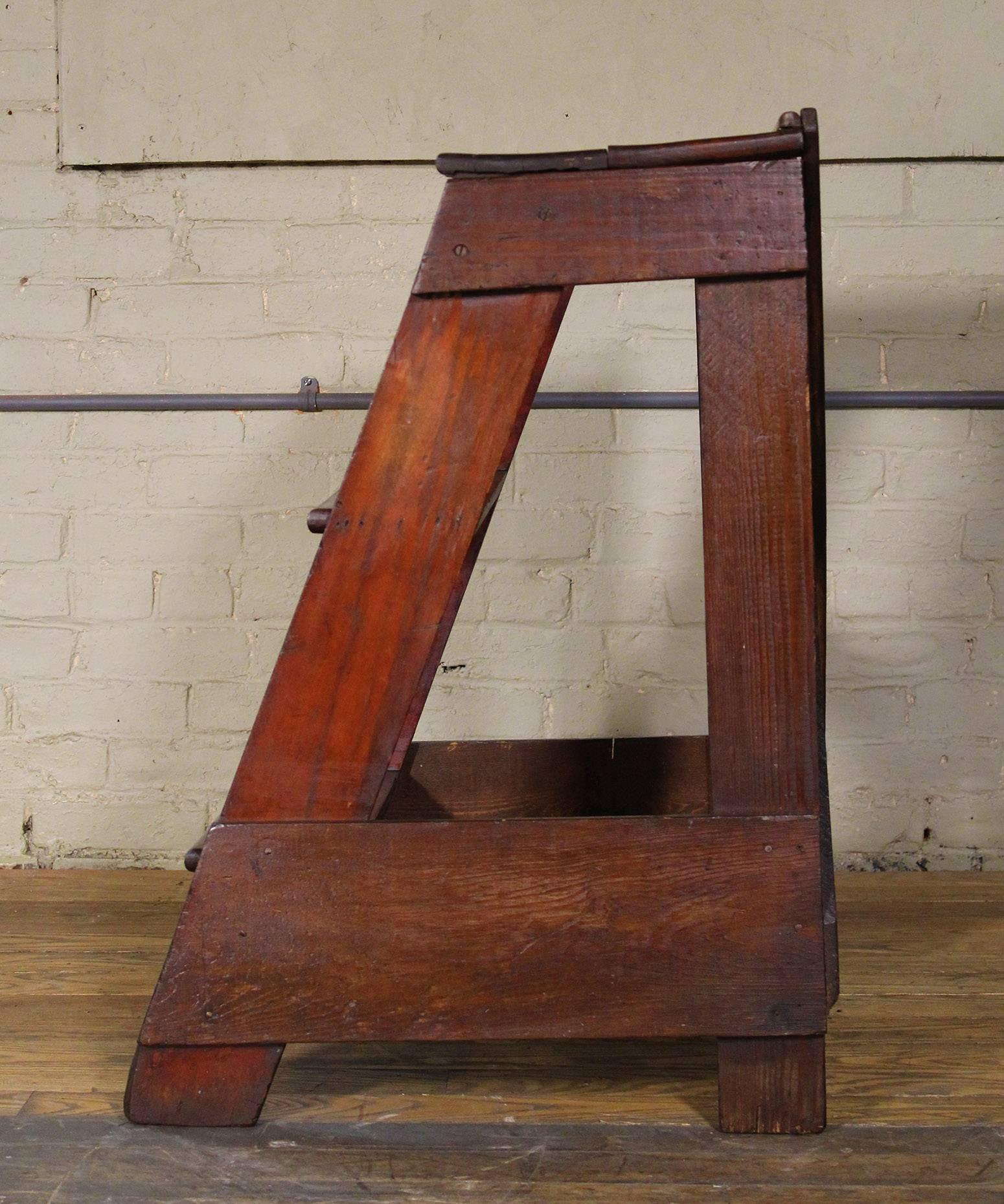 Wooden Step Ladder Vintage Antique Moveable Wood Factory Shop Ladder Stairs In Distressed Condition In Oakville, CT