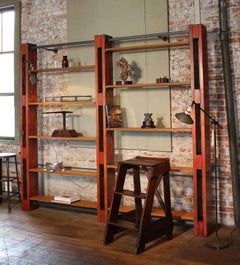 Echelle en bois Vintage Antique Déplaçable Bois Echelle de magasin d'usine Escaliers