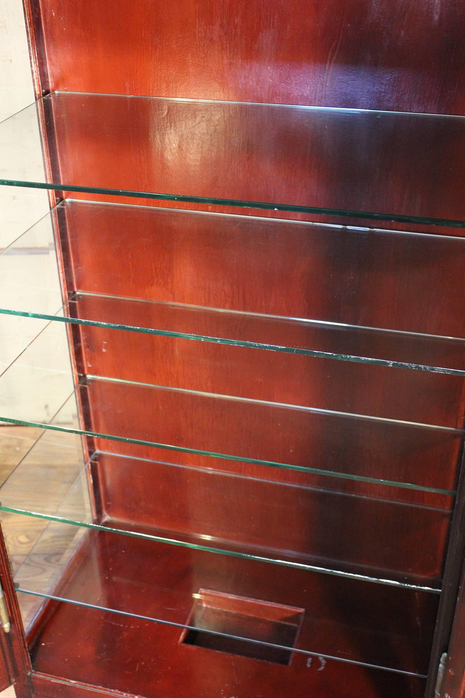 Curio Cabinet Glass and Metal Medical Storage Vintage Industrial Cupboard Unit In Good Condition In Oakville, CT