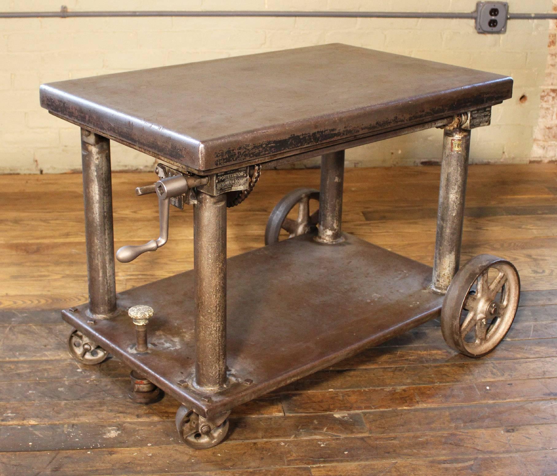 Bar Cart, Rolling Table Vintage Industrial Adjustable Steel Metal 1