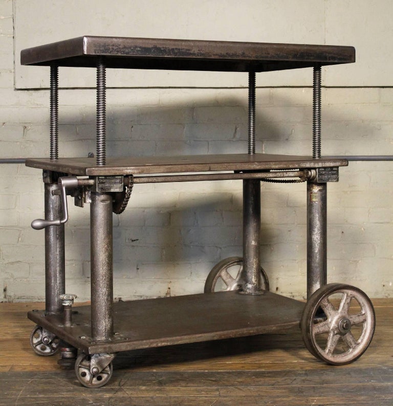 Bar Cart, Rolling Table Vintage Industrial Adjustable Steel Metal at