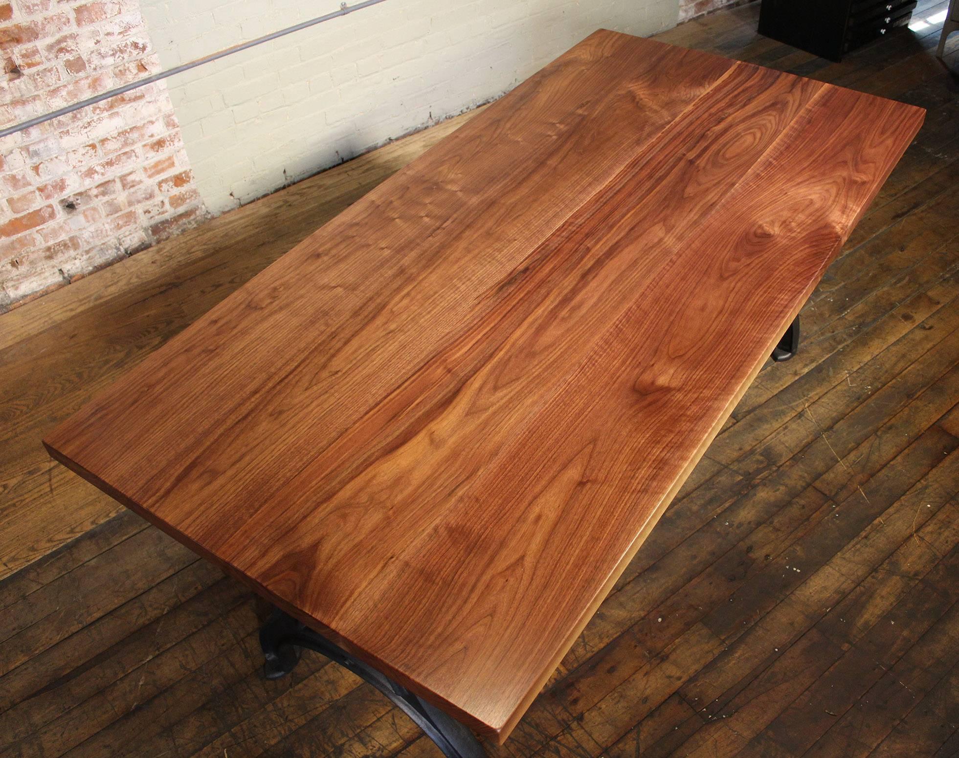 American Bespoke Walnut Desk with Cast Iron Legs Industrial Modern Work Custom Table For Sale