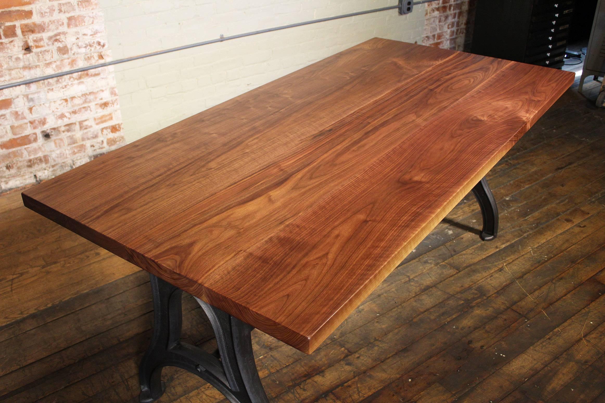 Bespoke Walnut Desk with Cast Iron Legs Industrial Modern Work Custom Table In Good Condition For Sale In Oakville, CT