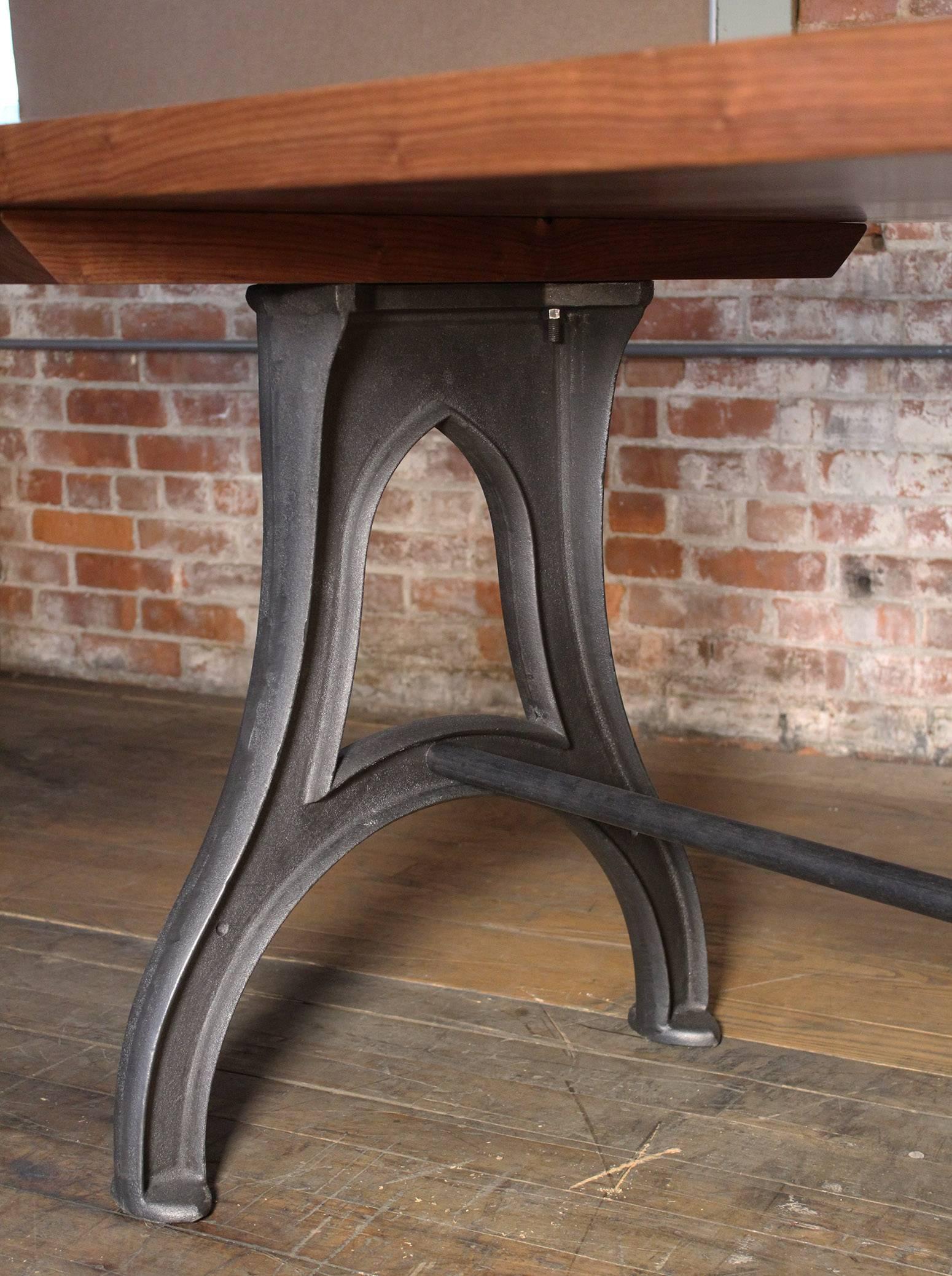 Contemporary Bespoke Walnut Desk with Cast Iron Legs Industrial Modern Work Custom Table For Sale