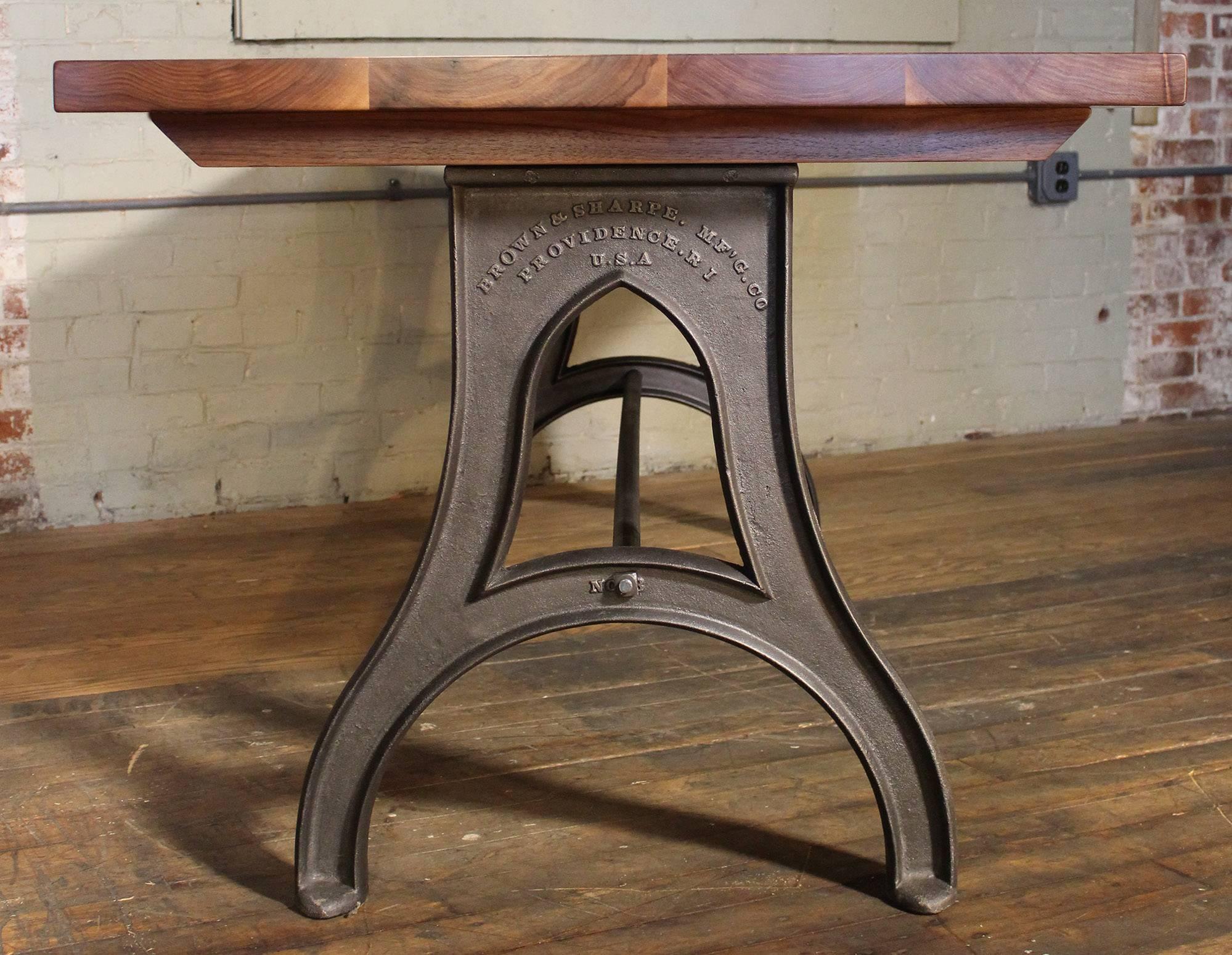 Bespoke Walnut Desk with Cast Iron Legs Industrial Modern Work Custom Table For Sale 1