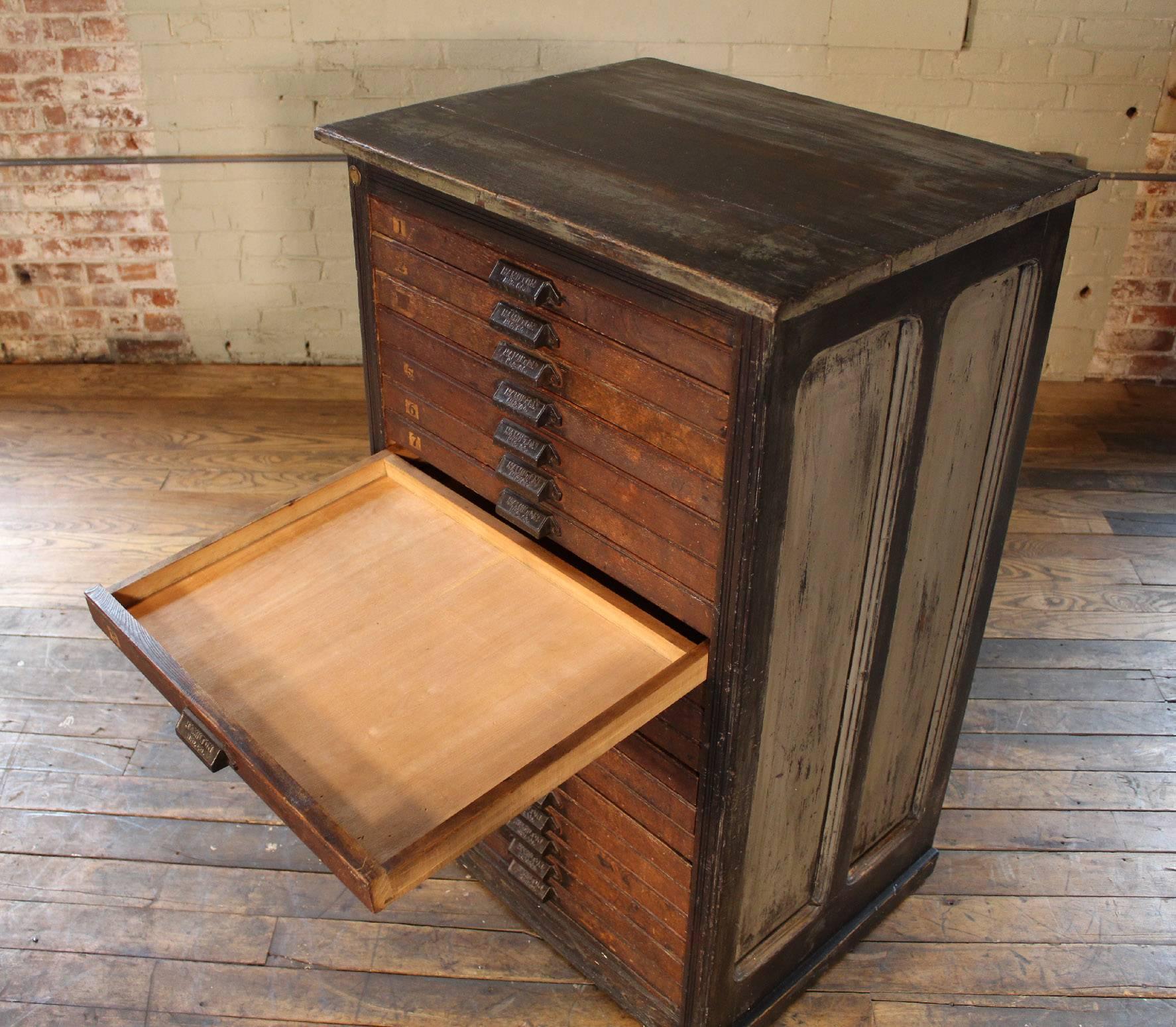 Metal Vintage Hamilton Wooden Flat File Storage Cabinet Distressed Industrial