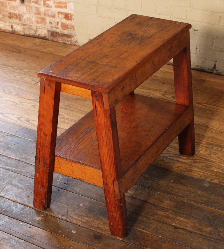 Wooden Bench/Side or End Table Factory Shop Two-Tier Industrial at 1stDibs