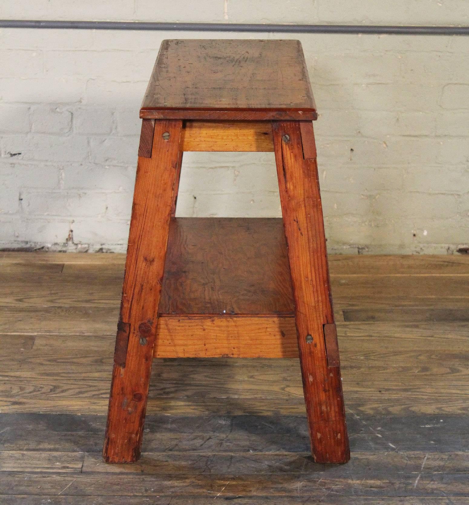 American Wooden Bench/Side or End Table Factory Shop Two-Tier Industrial