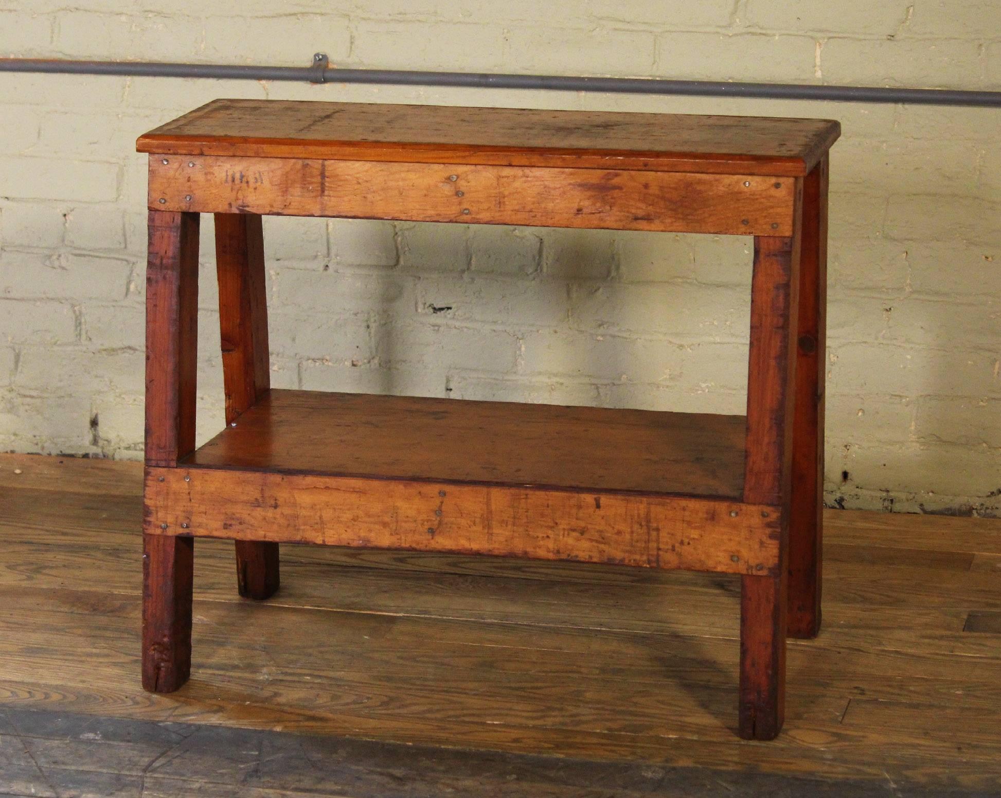 Wooden Bench/Side or End Table Factory Shop Two-Tier Industrial 1