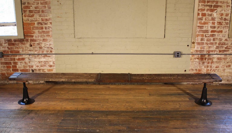 Bench - Wood and Cast Iron Adjustable Seat Vintage 