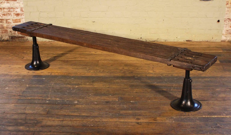 Bench - Wood and Cast Iron Adjustable Seat Vintage 