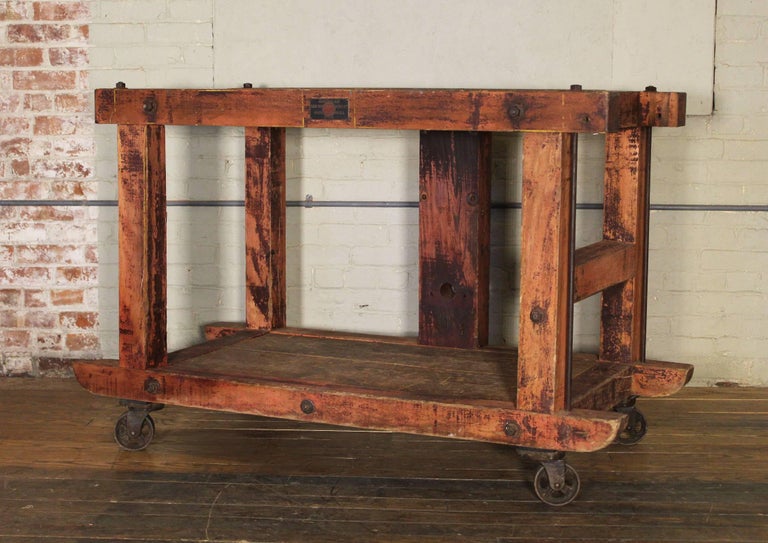 Rolling Kitchen Island Table Or Cart Rustic Vintage Wood