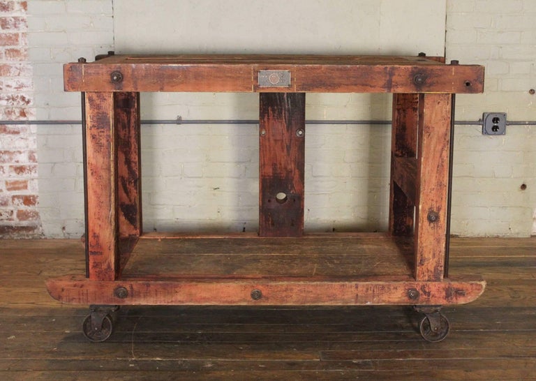 Rolling Kitchen Island Table Or Cart Rustic Vintage Wood