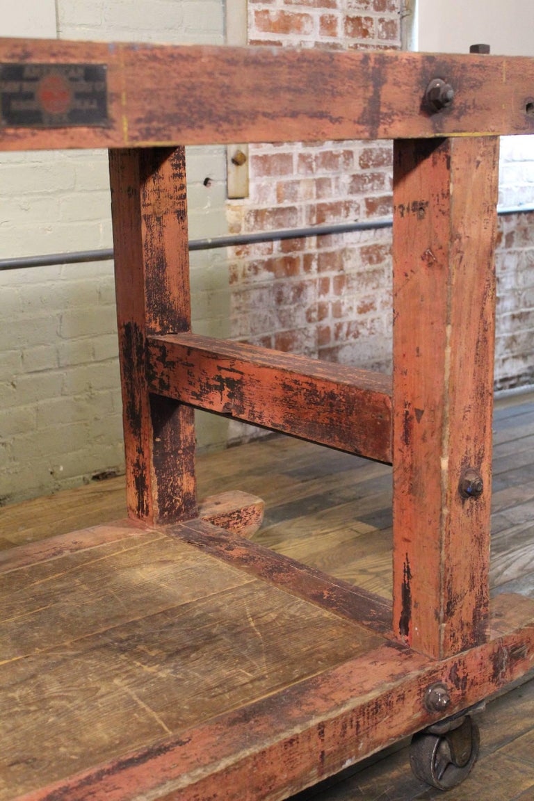 Rolling Kitchen Island Table Or Cart Rustic Vintage Wood