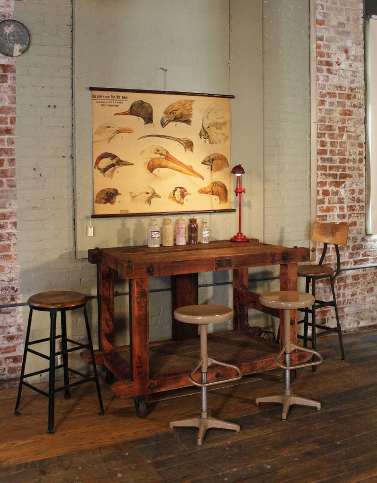 Rolling Kitchen Island Table Or Cart Rustic Vintage Wood