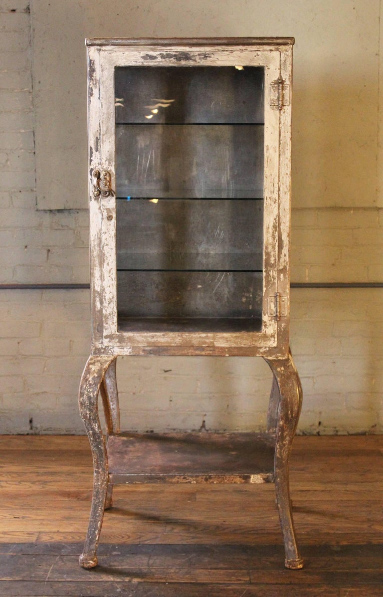 Antique Medical with Cabriole Legs, Steel and Glass Apothecary