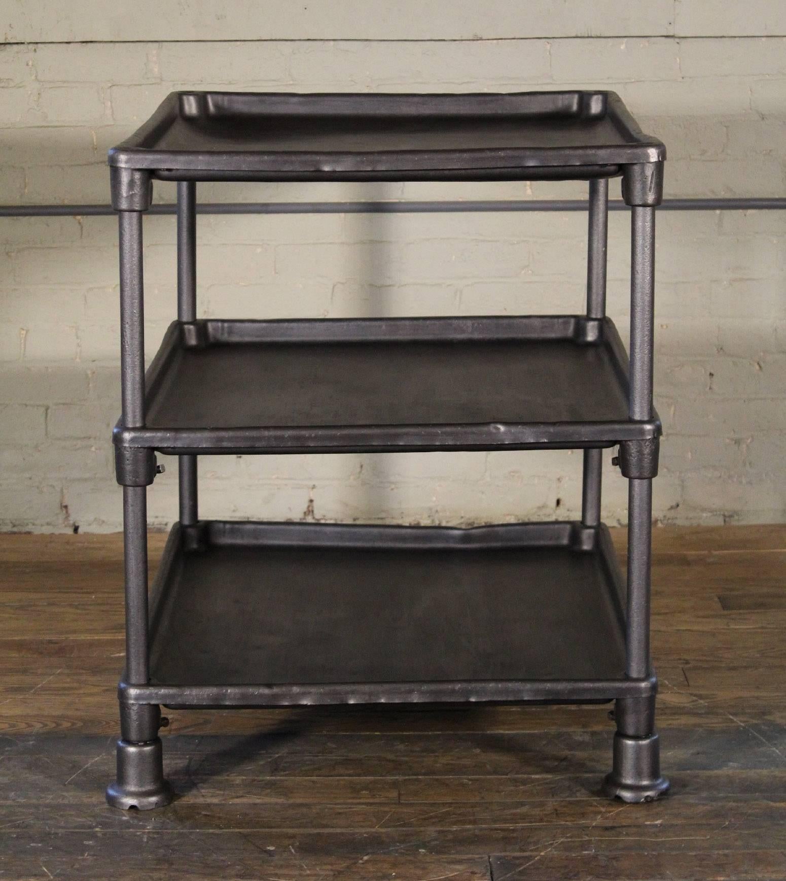 Authentic Industrial Adjustable Three-Tier Table, Cast Iron and Steel 2