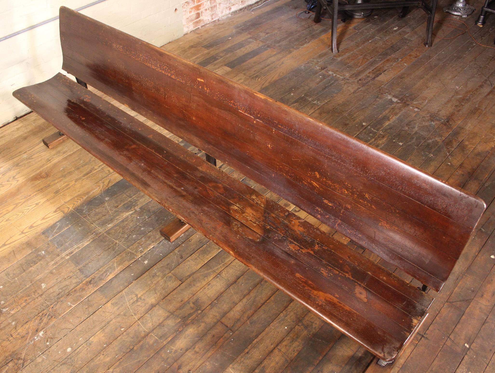 Victorian Antique Maple and Cast Iron Folding Station Bench, Seat 
