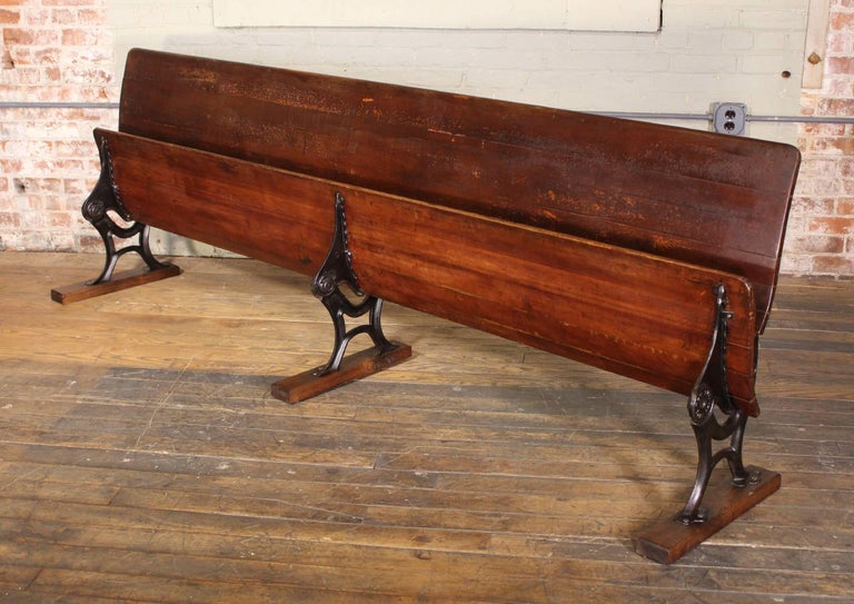 Antique Maple And Cast Iron Folding Station Bench Seat Buffalo